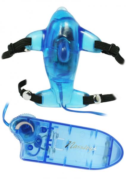 Beautiful Blue Dolphin Vibrating Strap On Blue